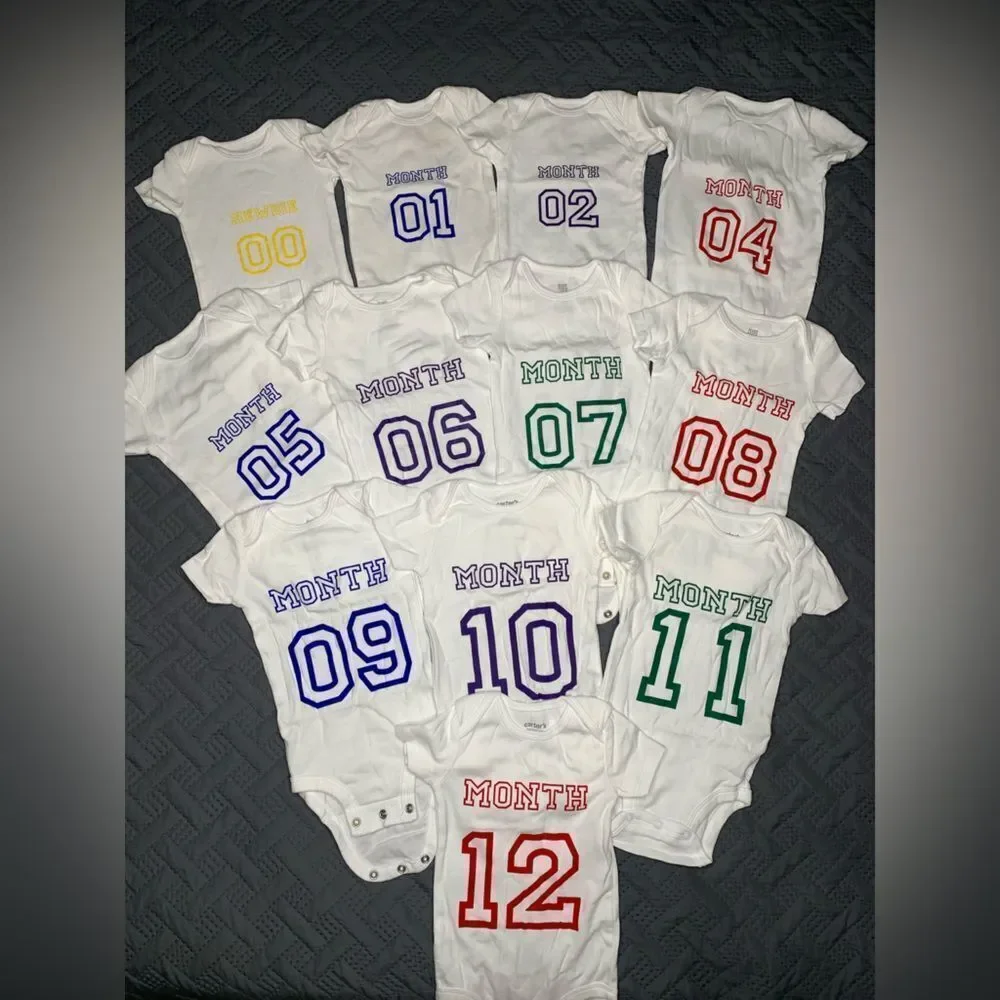 White Monthly Milestone Baby Bodysuit Set
